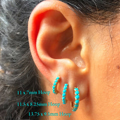 14K Gold Turquoise Cabochon Thick Huggie Hoop Earrings (11.5mm x 8.25mm) ~ In Stock!