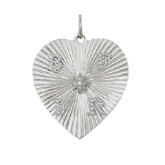 14K Gold Pavé Diamond Four Initial Fluted Heart Medallion Pendant, XL Size
