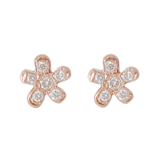 14K Gold Pavé Diamond XS Daisy Flower Stud Earrings