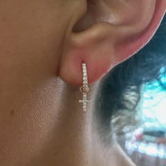 14K Gold Pavé Diamond Cross Dangle Huggie Hoop Earrings ~ Convertible Charm