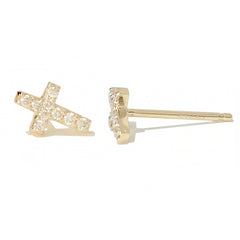 14K Gold Pavé Diamond XS Cross Stud Earrings