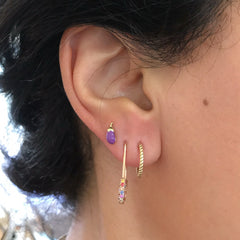 14K Gold Pavé Rainbow Confetti Sapphire Safety Pin Earring