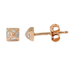 Spike Collection: 14K Gold Pavé Diamond Pyramid Spike Stud Earrings, XS Size
