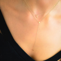 14K Gold Double XS Star Lariat Drop Necklace