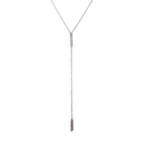 14K Gold Pavé Diamond Double Bar Lariat Drop Necklace