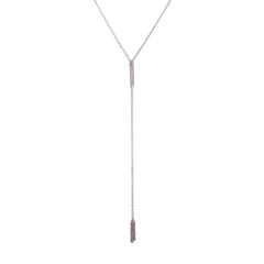 14K Gold Pavé Diamond Double Bar Lariat Drop Necklace