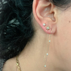 14K Gold Triple Diamond Star Threader Chain Earrings