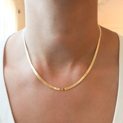 14K Gold Herringbone Chain Necklace ~ 3mm Width