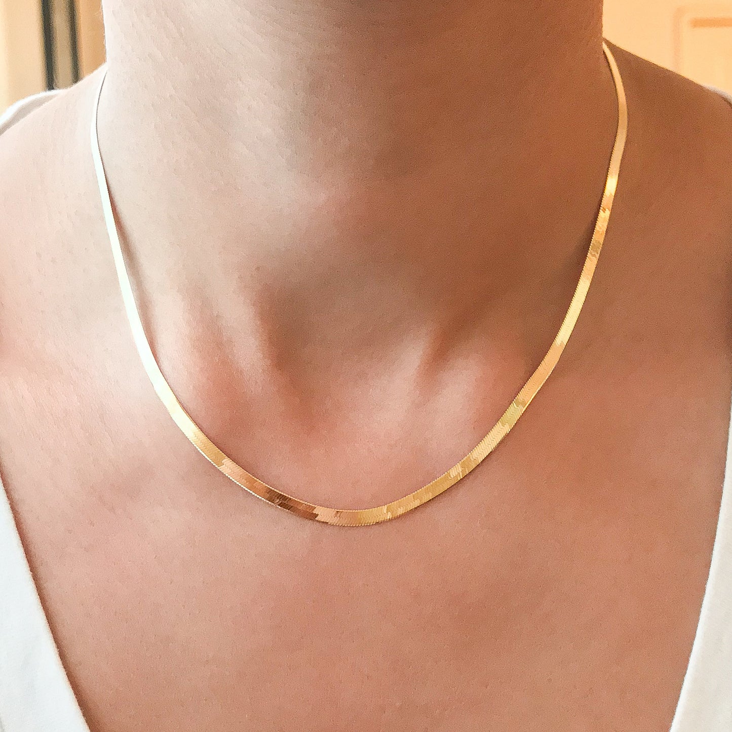 14K Gold Herringbone Chain Necklace ~ 3mm Width