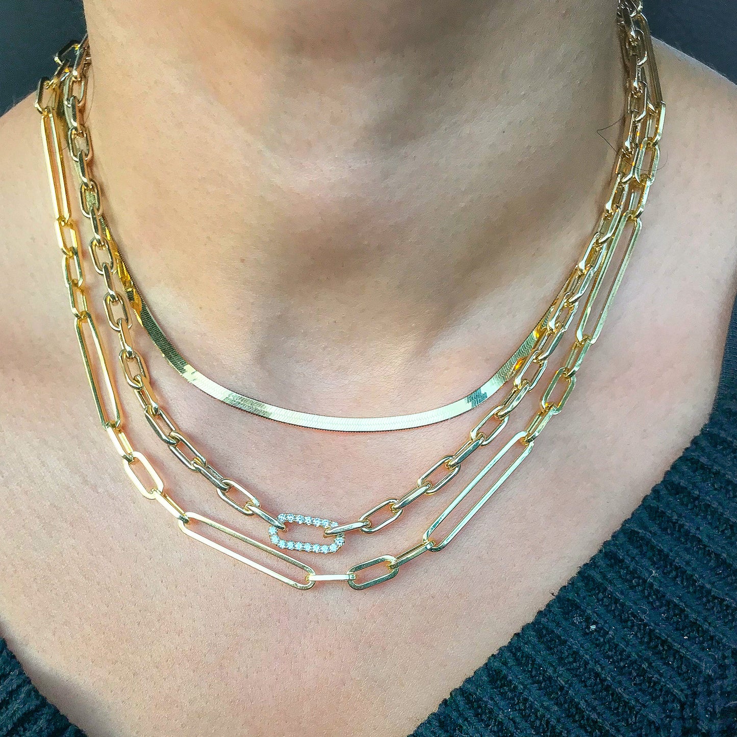 14K Gold Alternating 3 to 1 Elongated Oval Link Chain Necklace, Large Size