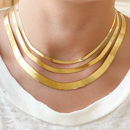 14K Gold Herringbone Chain Necklace ~ 3mm Width