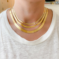 14K Gold Herringbone Chain Necklace ~ 4mm Width