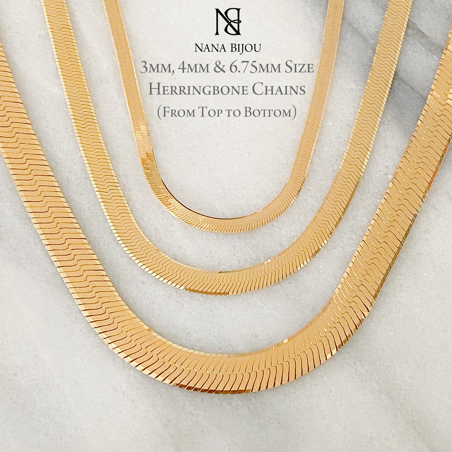 14K Gold Herringbone Chain Necklace ~ 3mm Width