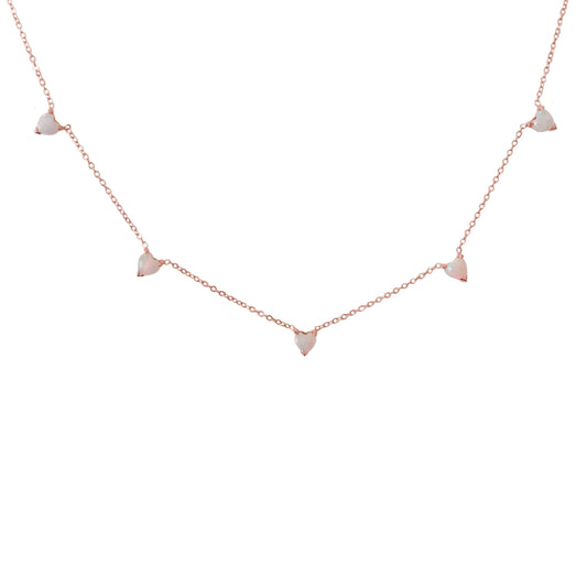 14K Gold Opal Heart 5 Charm Necklace