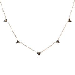 14K Gold Black Diamond 5 Trinity Cluster Charm Necklace