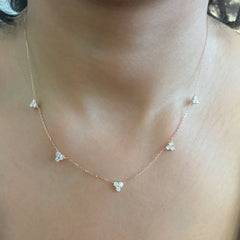 14K Gold Diamond 5 Trinity Cluster Charm Necklace