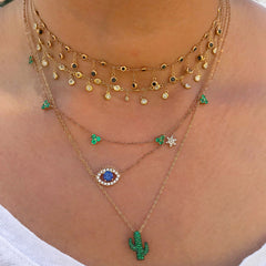 14K Gold Emerald 5 Trinity Cluster Charm Necklace