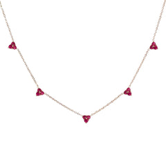 14K Gold Ruby 5 Trinity Cluster Charm Necklace
