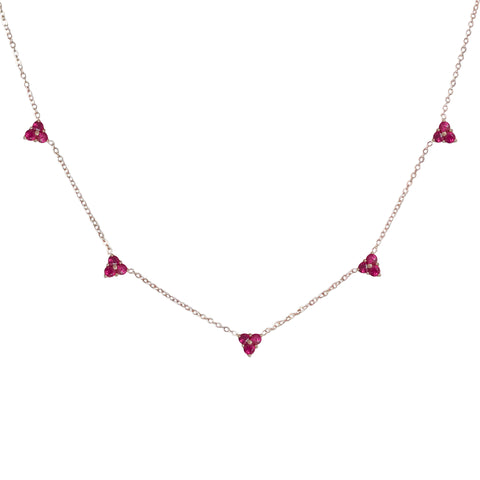 14K Gold Ruby 5 Trinity Cluster Charm Necklace