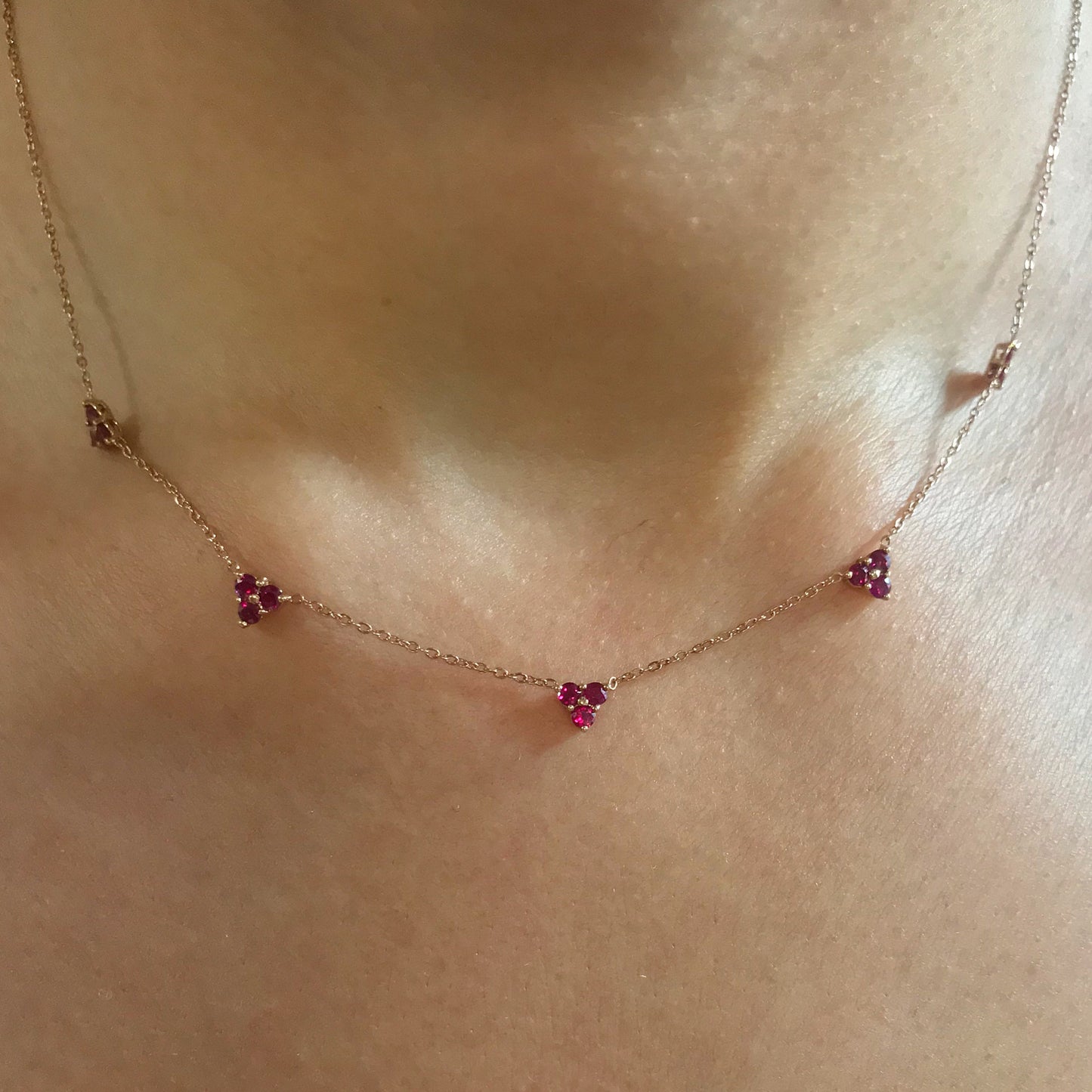 14K Gold Ruby 5 Trinity Cluster Charm Necklace