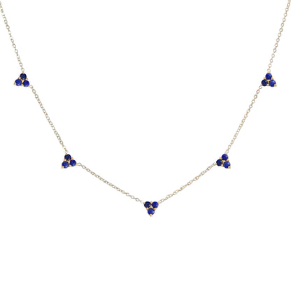 14K Gold Sapphire 5 Trinity Cluster Charm Necklace