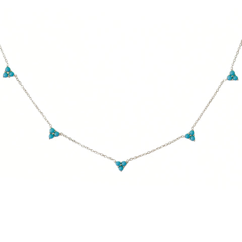 14K Gold Turquoise 5 Trinity Cluster Charm Necklace