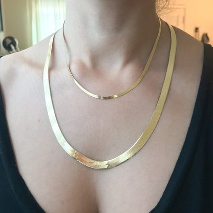 14K Gold Herringbone Chain Necklace ~ 6.75mm Width