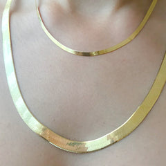 14K Gold Herringbone Chain Necklace ~ 6.75mm Width