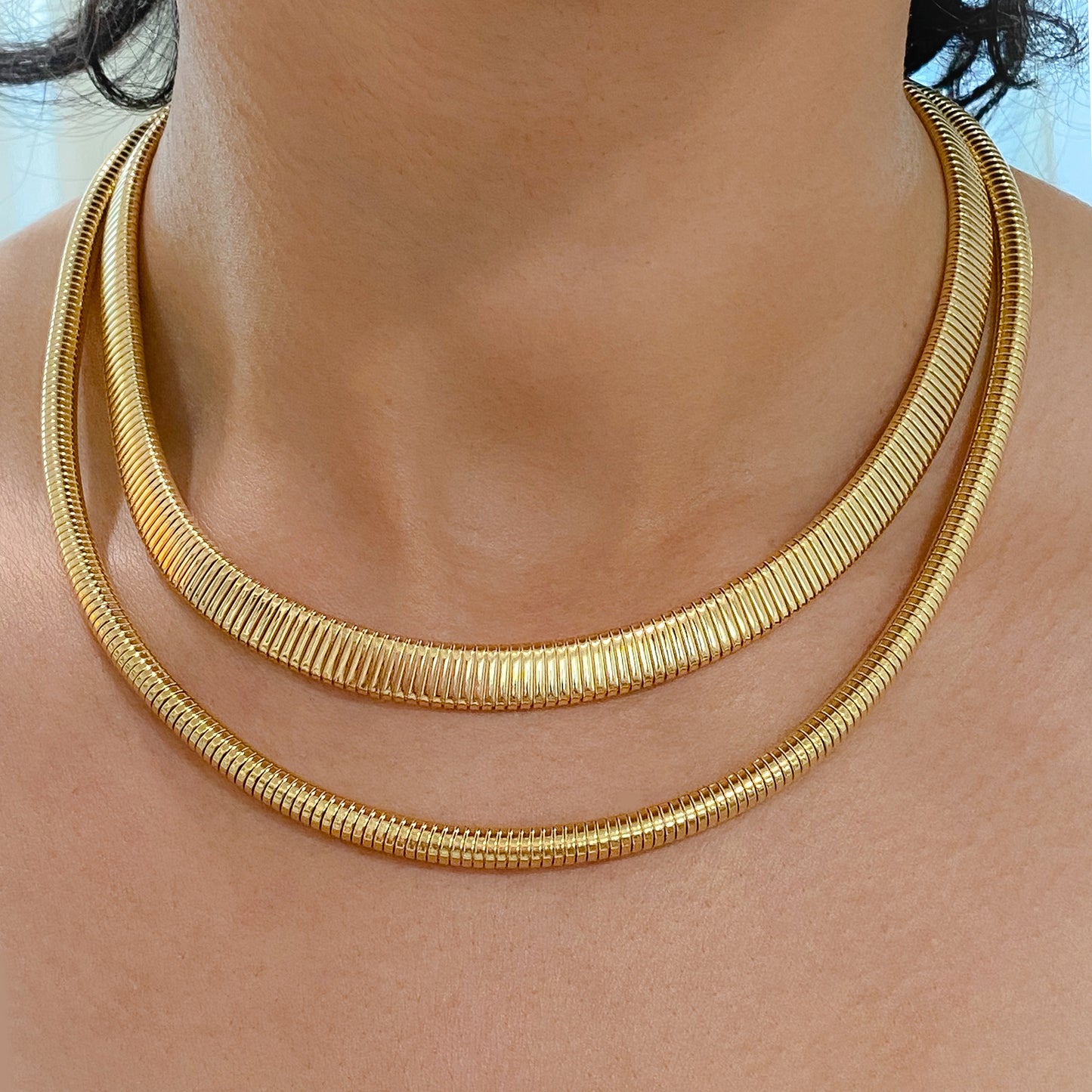 14K Gold Round Omega Chain Necklace ~ 4.75mm Width