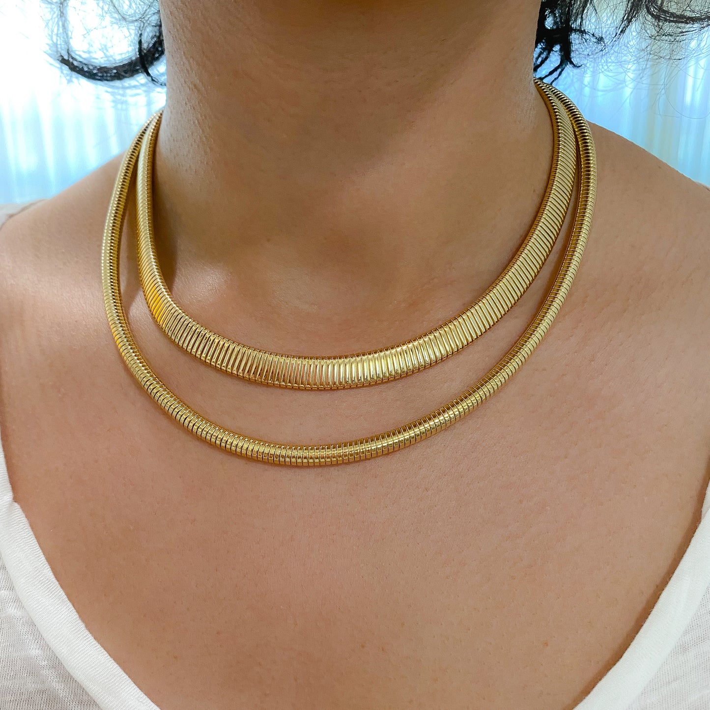 14K Gold Round Omega Chain Necklace ~ 4.75mm Width