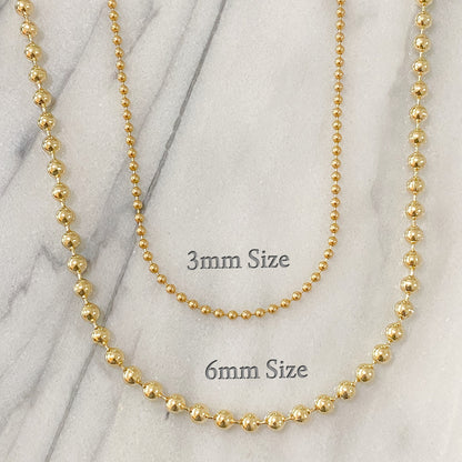 14K Gold Ball Chain Necklace, 3mm Size