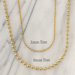 14K Gold Ball Chain Necklace, 6mm Size