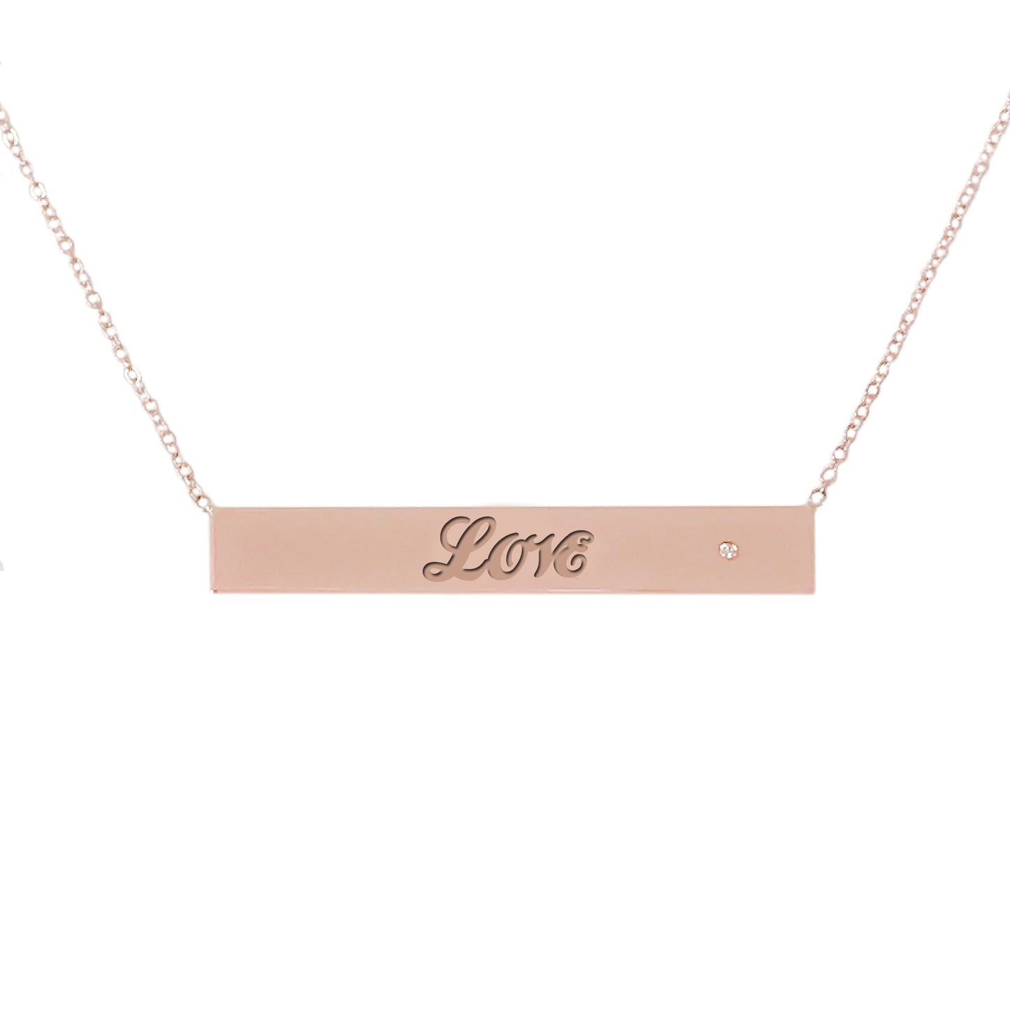 14K Gold Engravable Bar Pendant Necklace with Diamond Accent