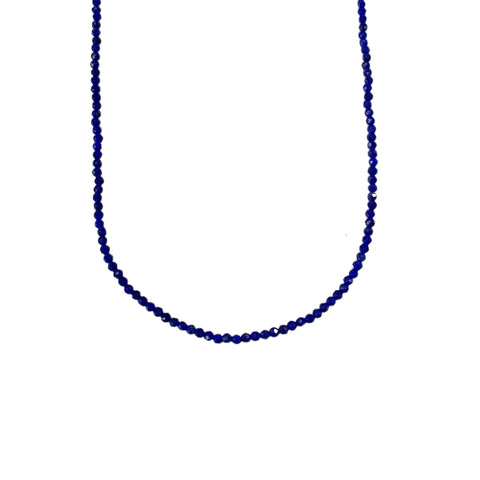 14K Gold Faceted Lapis Lazuli Beaded Necklace, 2mm Size
