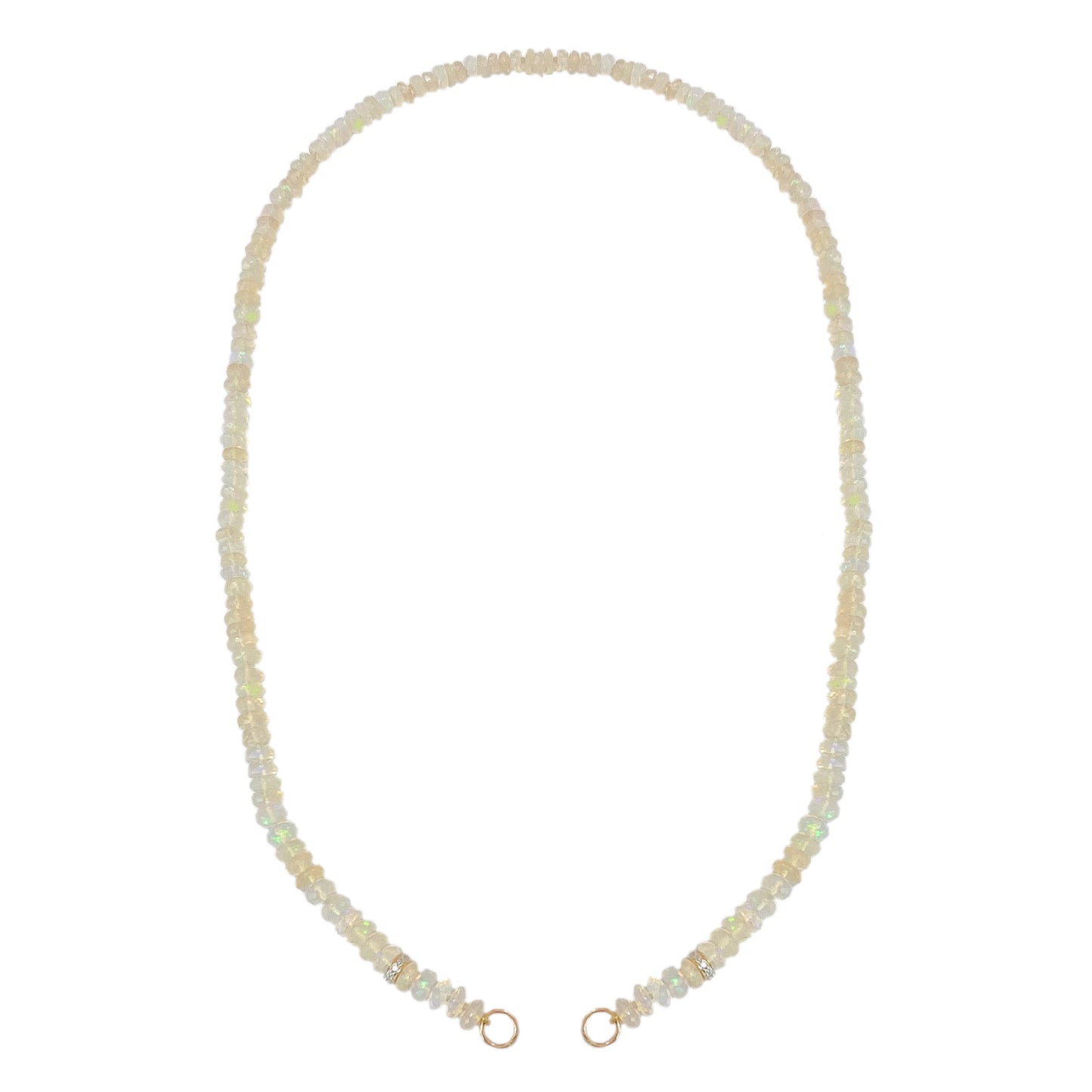 14K Gold White Opal & Diamond Beaded Necklace