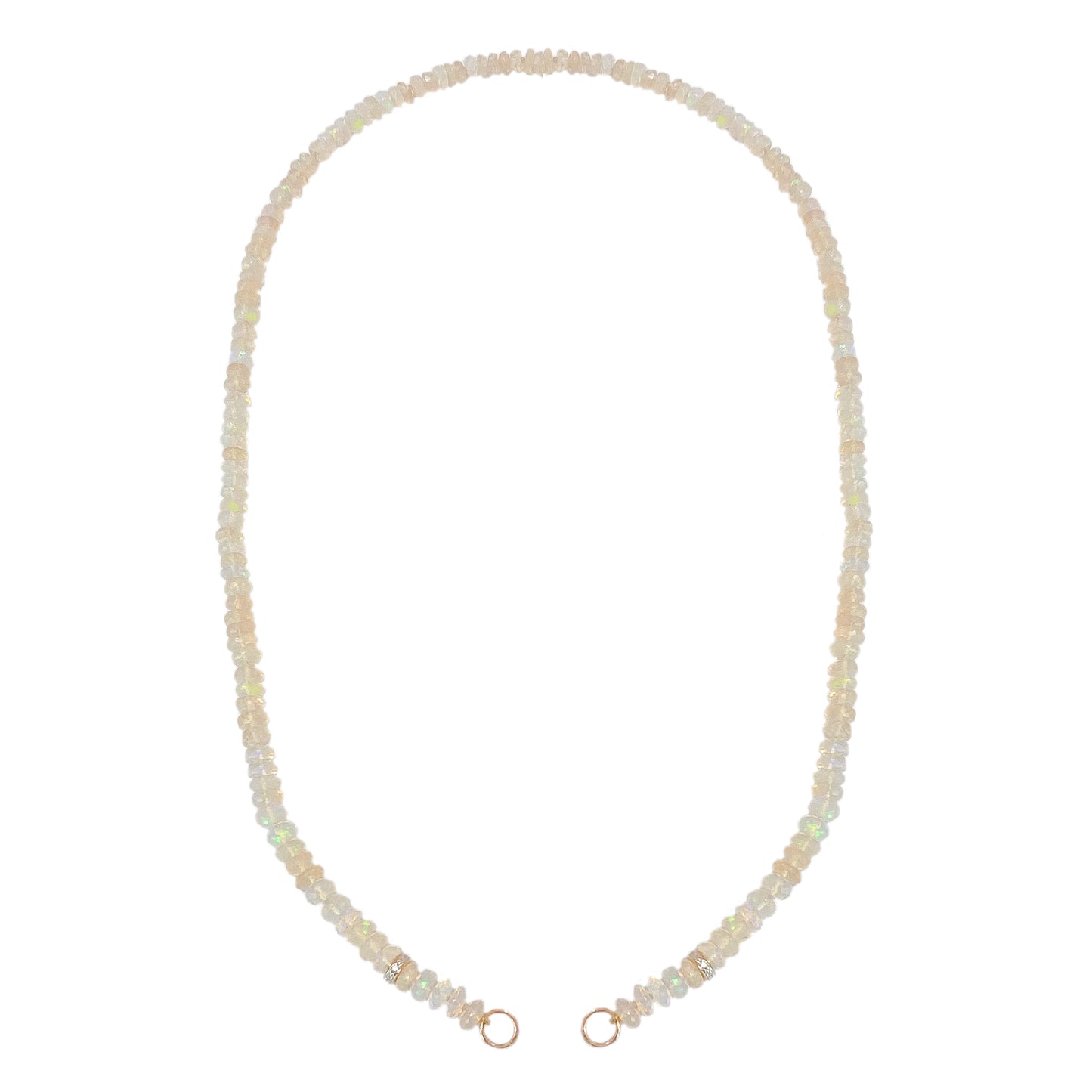 14K Gold White Opal & Diamond Beaded Necklace