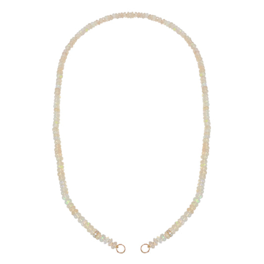 14K Gold White Opal & Diamond Beaded Necklace