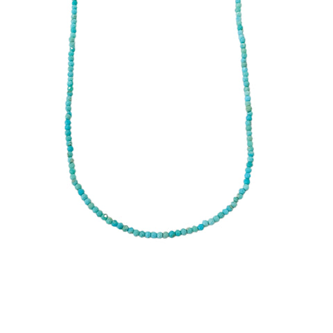 14K Gold Faceted Turquoise Beaded Necklace, 2mm Size