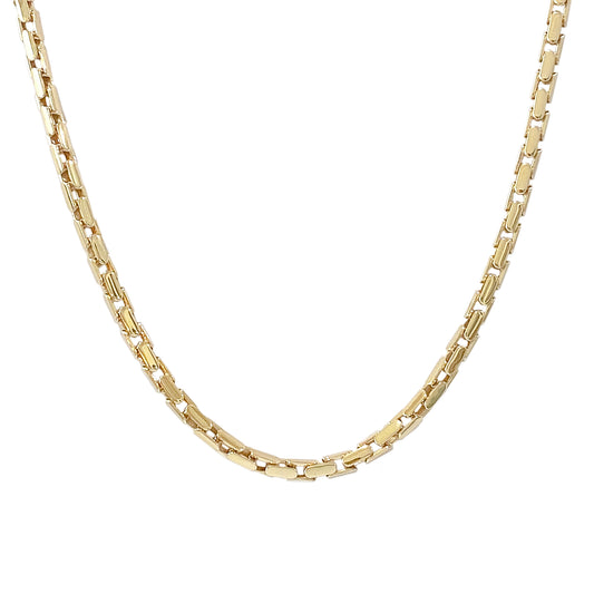 14K Gold Long Link Biker Box Chain Necklace, 4mm Size Width