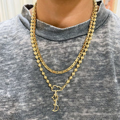 14K Gold Long Link Biker Box Chain Necklace, 4mm Size Width
