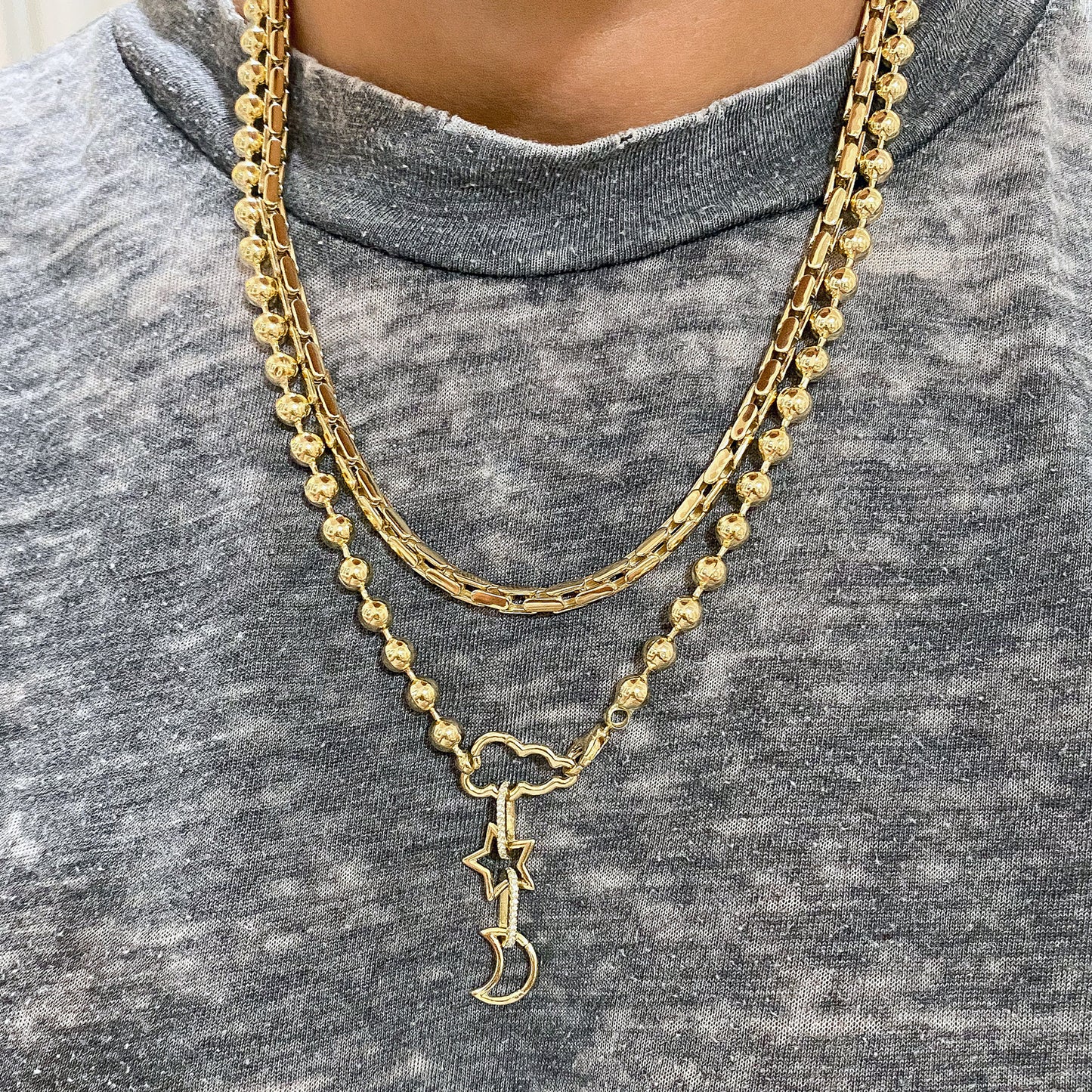 14K Gold Long Link Biker Box Chain Necklace, 4mm Size Width