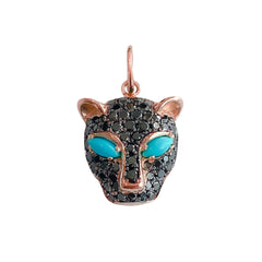 14K Gold Black Diamond Pavé Panther Charm Pendant ~ Marquise Turquoise Eyes