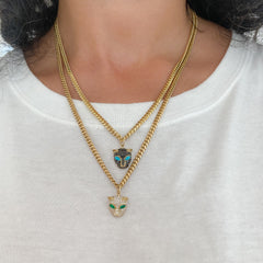 14K Gold Diamond Pavé Panther Charm Pendant ~ Marquise Emerald Eyes