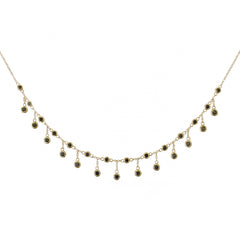 14K Gold Black Diamond Fringe Choker Charm Necklace