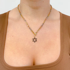 14K Gold Black Diamond Star of David Charm Pendant, Medium Size