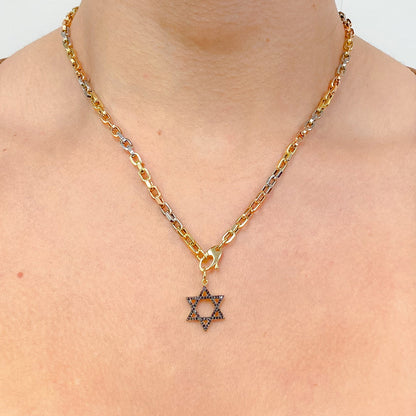 14K Gold Black Diamond Star of David Charm Pendant, Medium Size