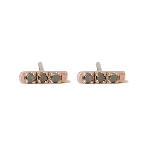 14K Gold XS Pavé Black Diamond Bar Stud Earrings