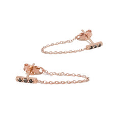 14K Gold Pavé Black Diamond XS Bar Chain Dangle Stud Earrings