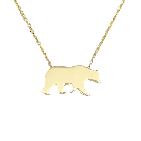 14K Gold Bruin Bear Charm Necklace (Engravable)
