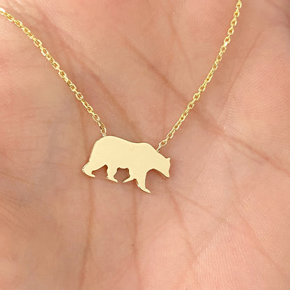 14K Gold Bruin Bear Charm Necklace (Engravable)